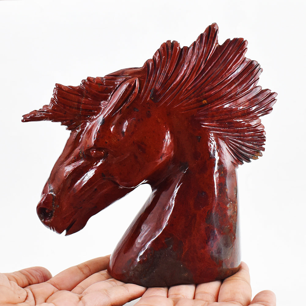 Beautiful 7050.00 Cts Genuine Red Jasper Hand Carved Carved Unicorn Head Gemstone Carving