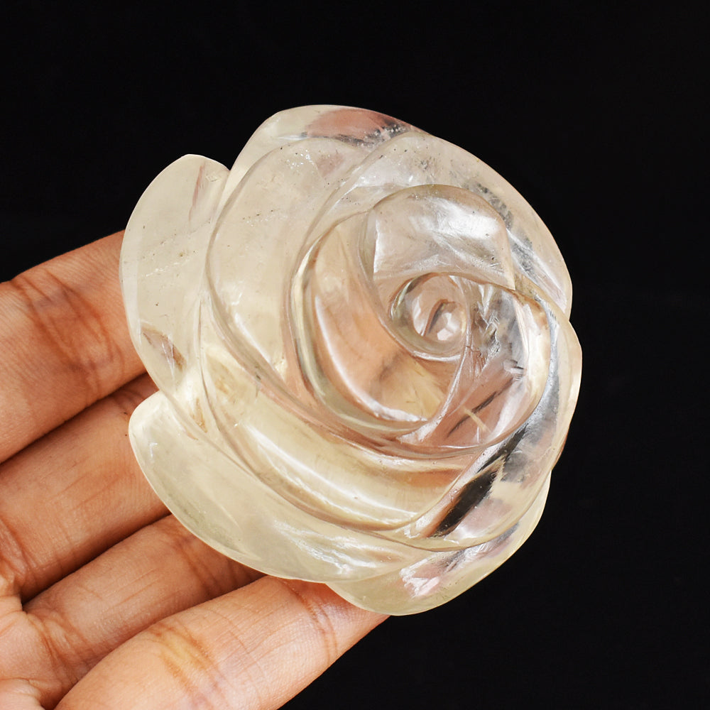 Artisian 589.00 Carats  Genuine  Smoky Quartz  Hand  Carved  Rose  Flower Gemstone  Carving