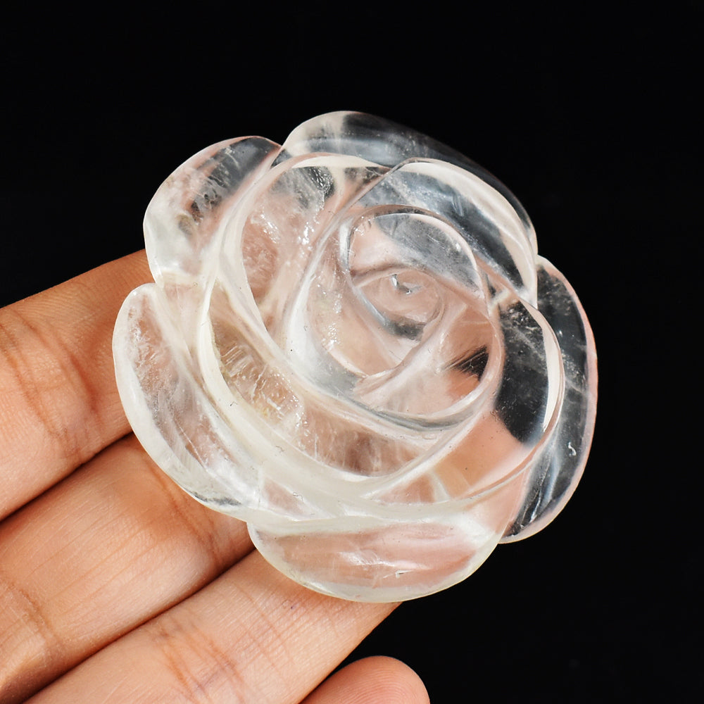 Exclusive  330.00 Carats  Genuine  White  Quartz  Hand Carved Rose Flower Carving Gemstone