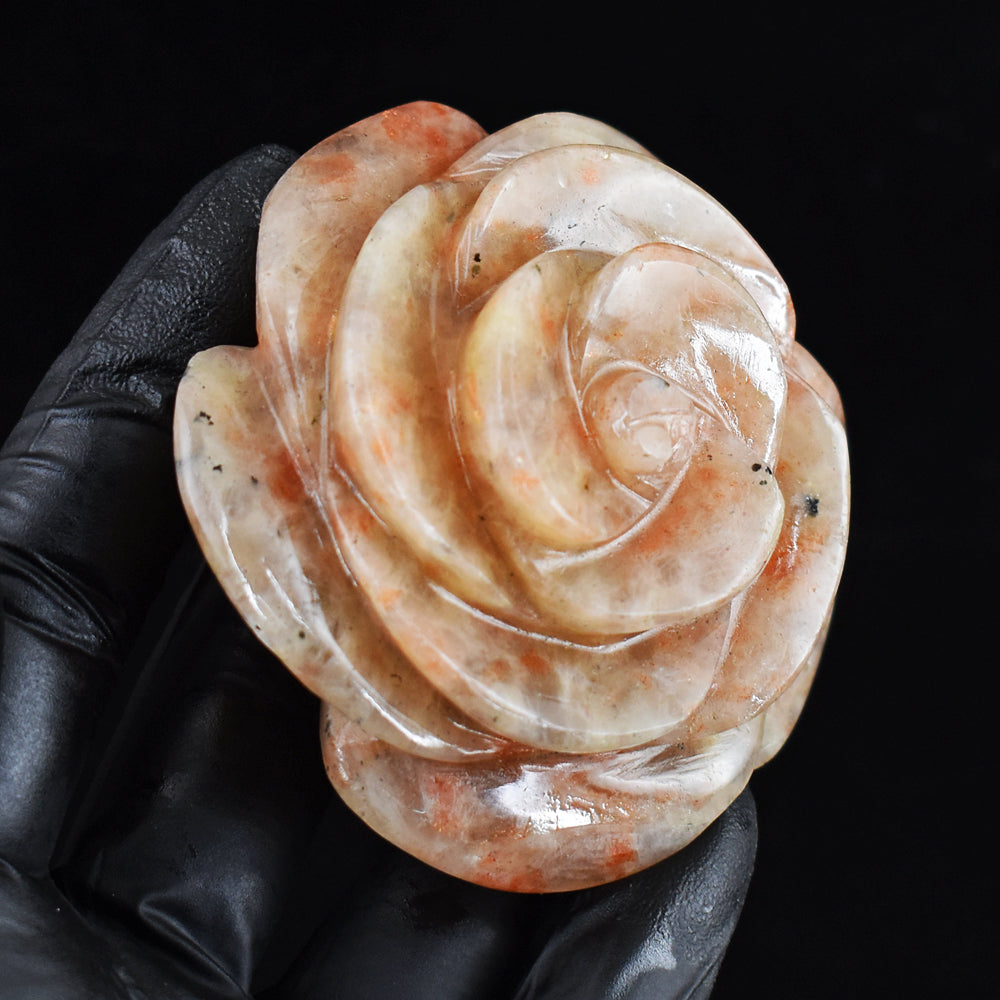 Amazing 727.00 Cts Genuine Sunstone Hand Carved Gemstone Crystal Rose Carving