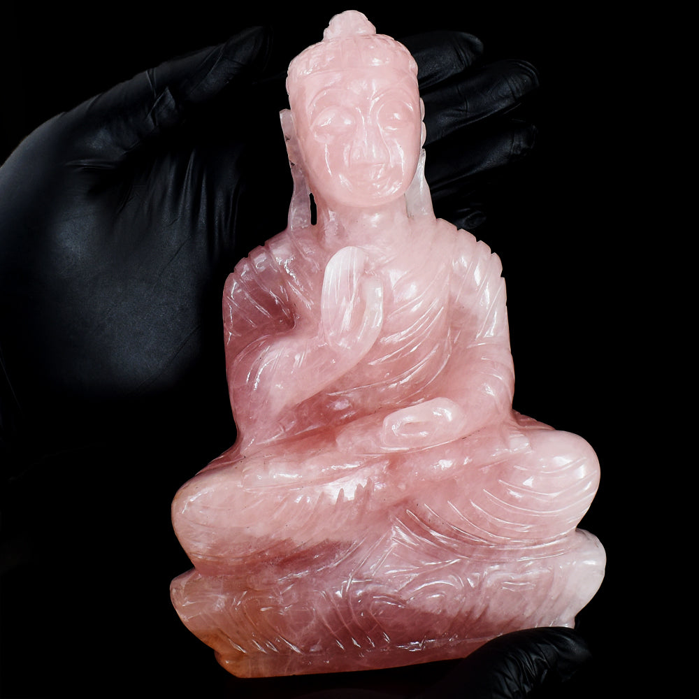 Natural 5679.00 Cts Genuine Rose Quartz Hand Carved Gemstone Crystal Buddha Idol Carving