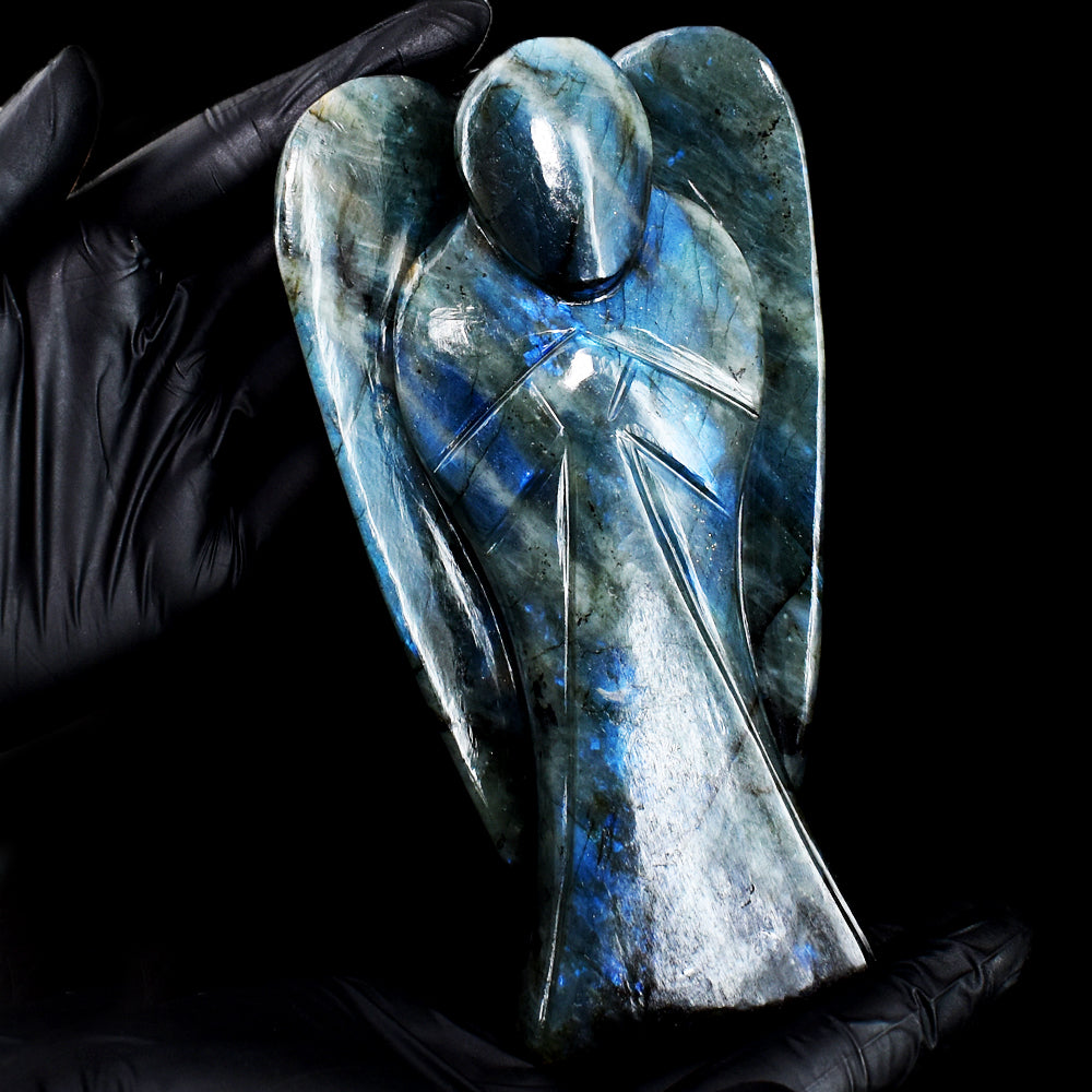 Awesome 3189.00 Cts Genuine Blue Flash Labradorite Hand Carved Gemstone Healing Praying Angel