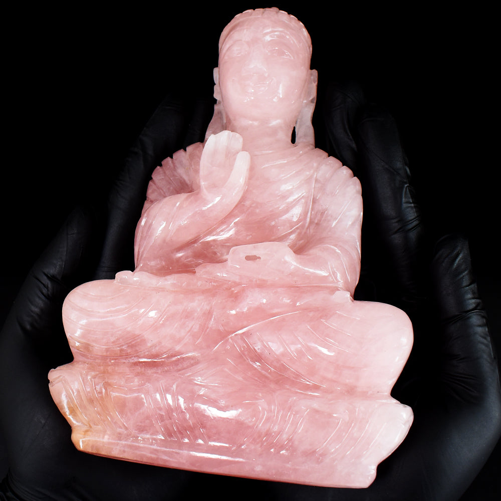 Natural 5679.00 Cts Genuine Rose Quartz Hand Carved Gemstone Crystal Buddha Idol Carving