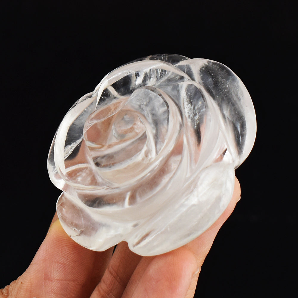 Exclusive  330.00 Carats  Genuine  White  Quartz  Hand Carved Rose Flower Carving Gemstone