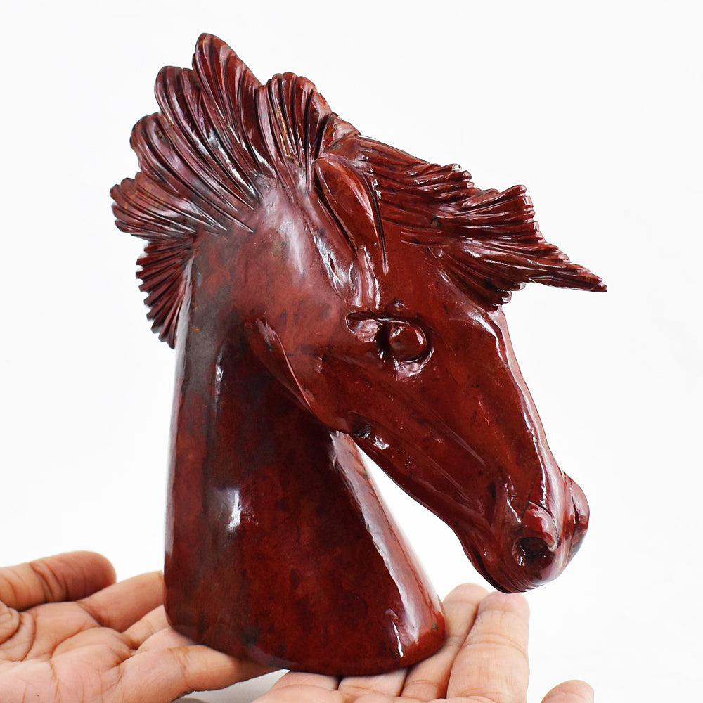 Beautiful 7050.00 Cts Genuine Red Jasper Hand Carved Carved Unicorn Head Gemstone Carving