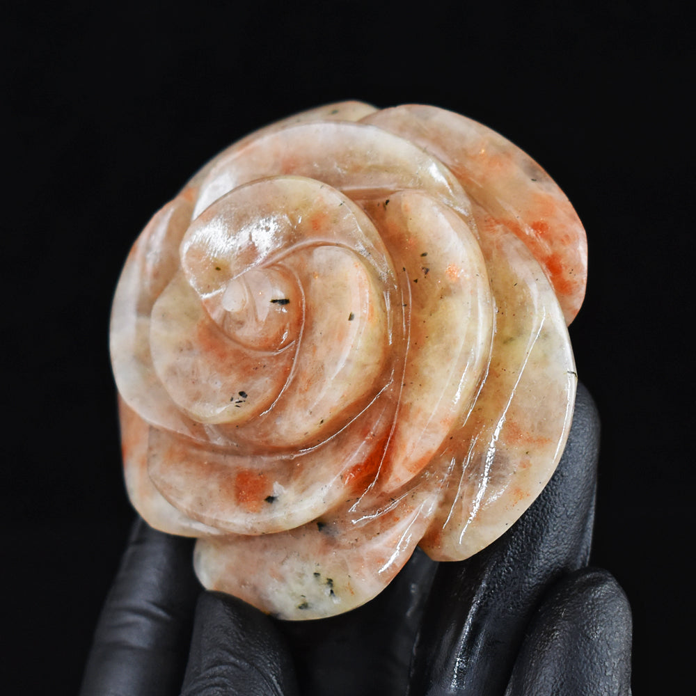 Amazing 727.00 Cts Genuine Sunstone Hand Carved Gemstone Crystal Rose Carving