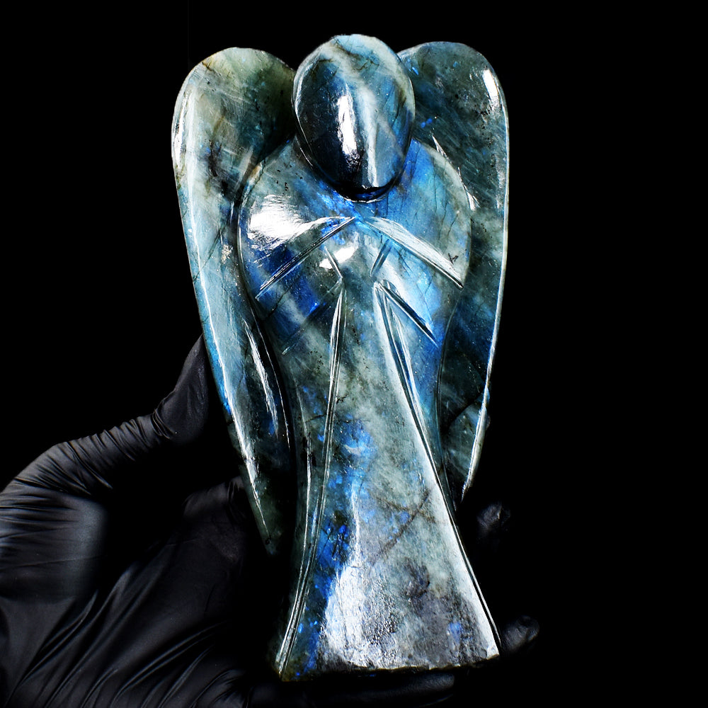 Awesome 3189.00 Cts Genuine Blue Flash Labradorite Hand Carved Gemstone Healing Praying Angel