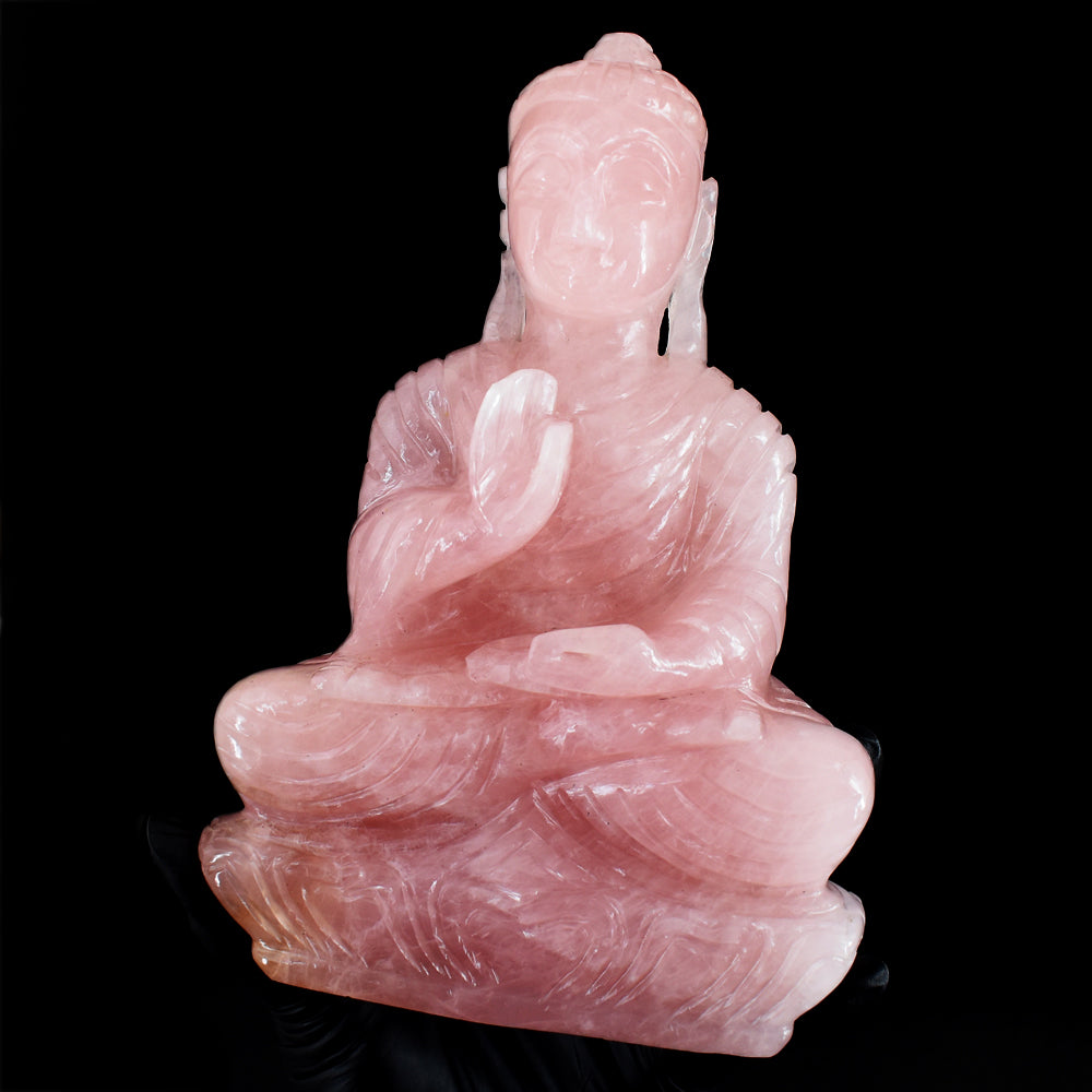 Natural 5679.00 Cts Genuine Rose Quartz Hand Carved Gemstone Crystal Buddha Idol Carving