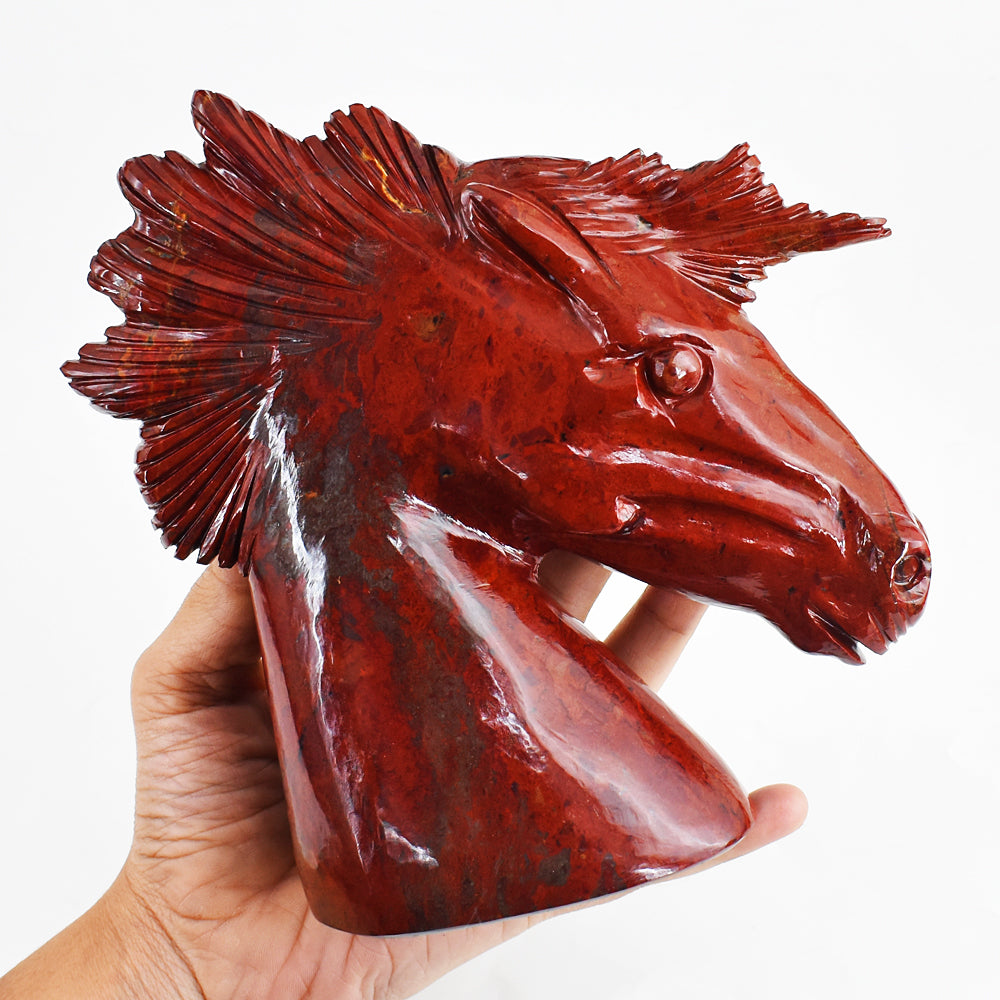 Beautiful 7050.00 Cts Genuine Red Jasper Hand Carved Carved Unicorn Head Gemstone Carving