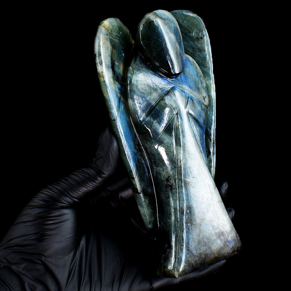 Awesome 3189.00 Cts Genuine Blue Flash Labradorite Hand Carved Gemstone Healing Praying Angel