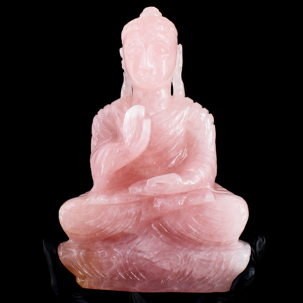 Natural 5679.00 Cts Genuine Rose Quartz Hand Carved Gemstone Crystal Buddha Idol Carving