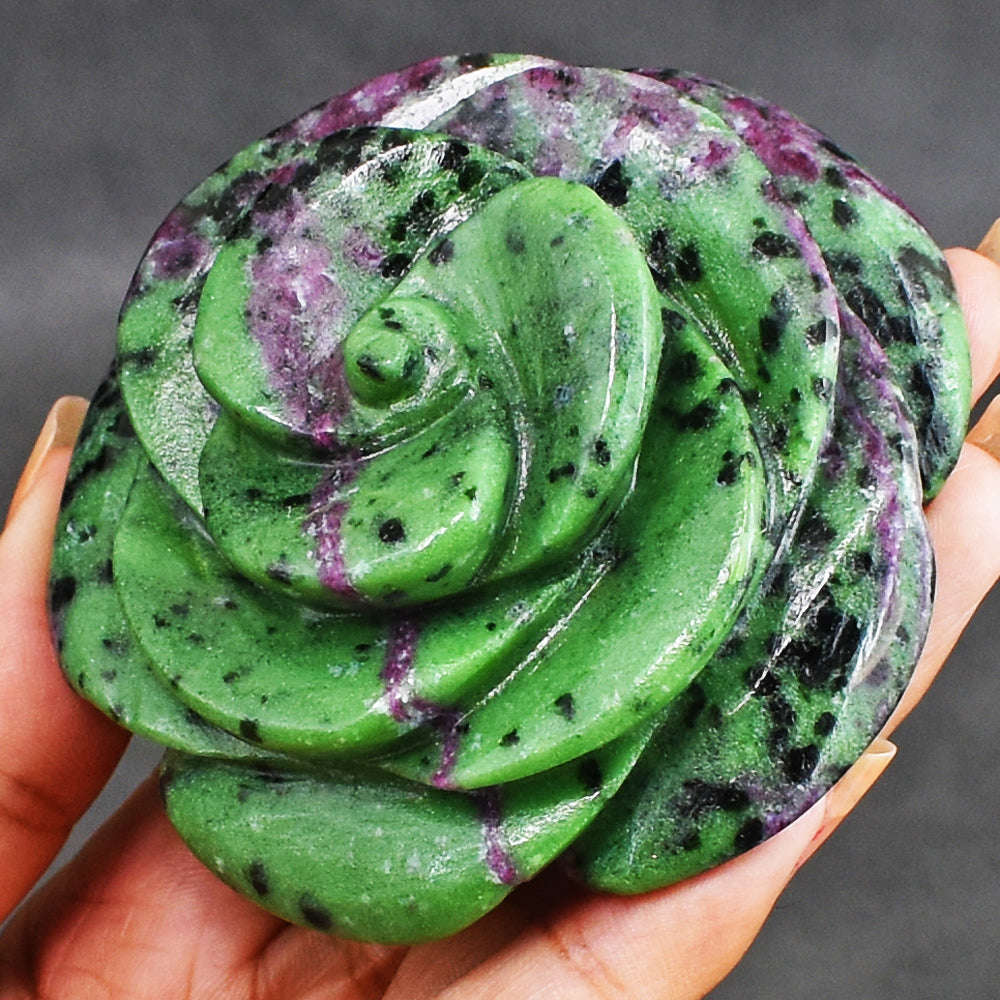 gemsmore:921.00 Cts Exclusive Ruby Zoisite Hand  Carved  Genuine Carving Rose Flower Gemstone