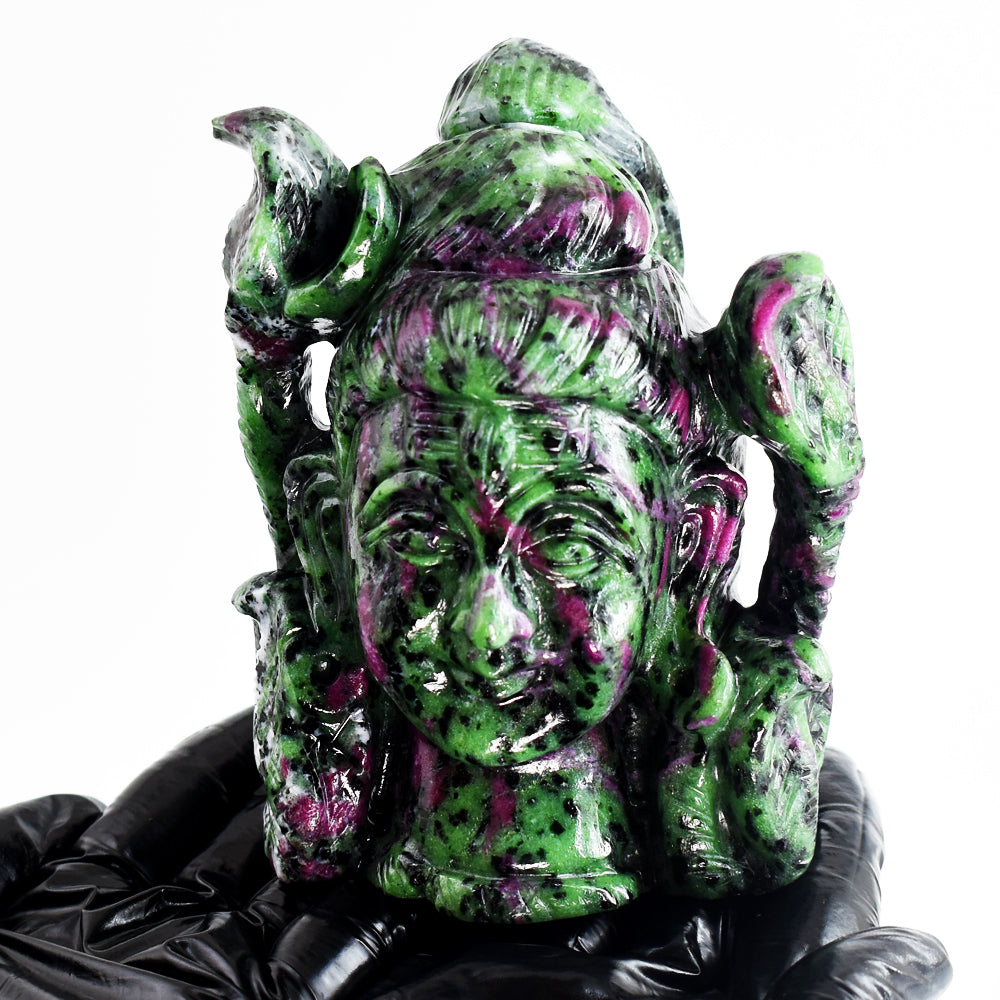 Gorgeous 5476.00 Cts Genuine Ruby Zoisite Hand Carved Crystal Gemstone Shiva Head Gemstone Carving