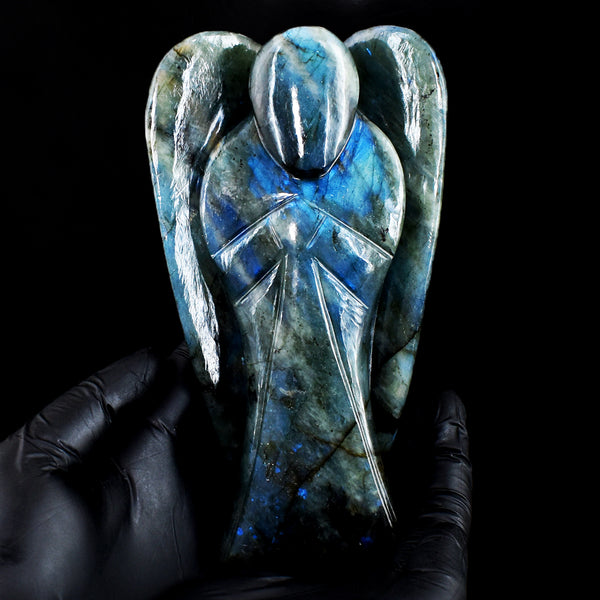 Awesome 3189.00 Cts Genuine Blue Flash Labradorite Hand Carved Gemstone Healing Praying Angel