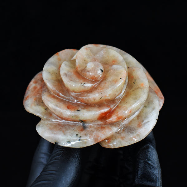 Amazing 727.00 Cts Genuine Sunstone Hand Carved Gemstone Crystal Rose Carving