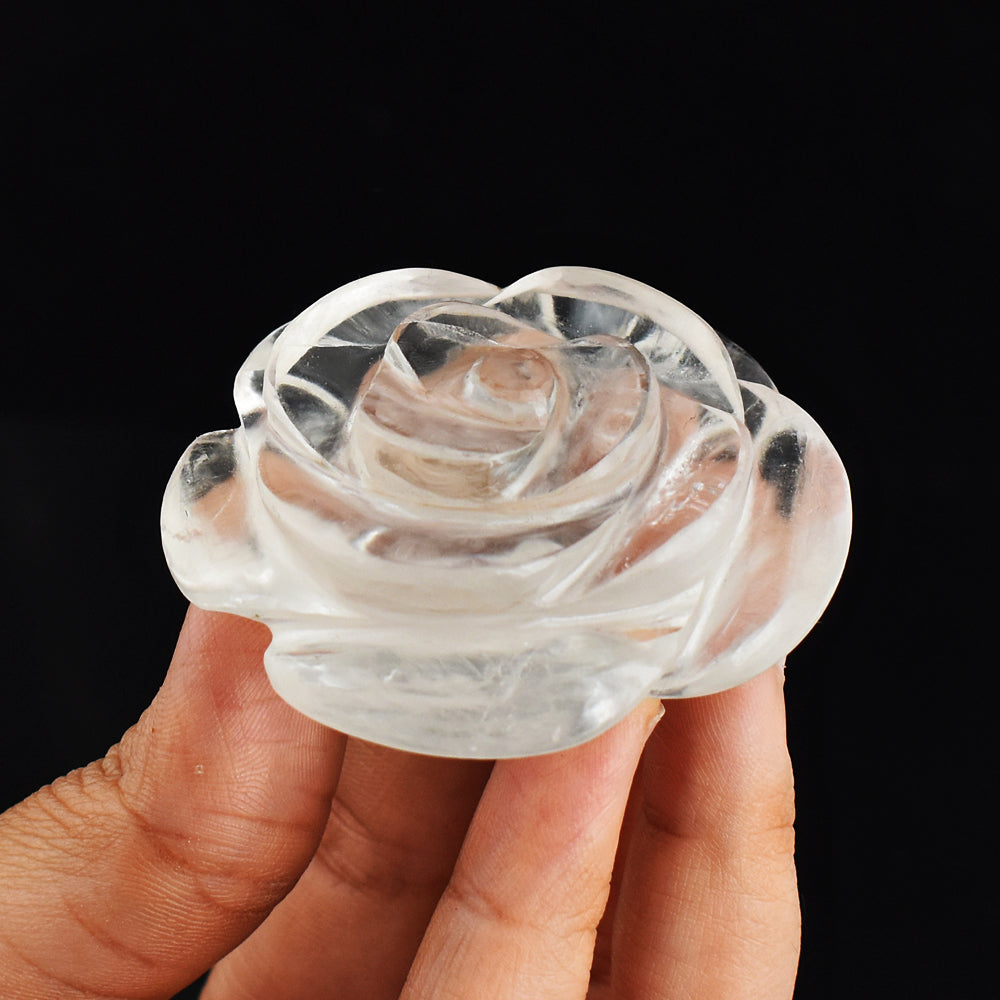 Exclusive  330.00 Carats  Genuine  White  Quartz  Hand Carved Rose Flower Carving Gemstone