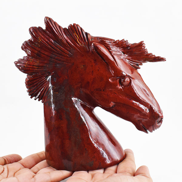 Beautiful 7050.00 Cts Genuine Red Jasper Hand Carved Carved Unicorn Head Gemstone Carving