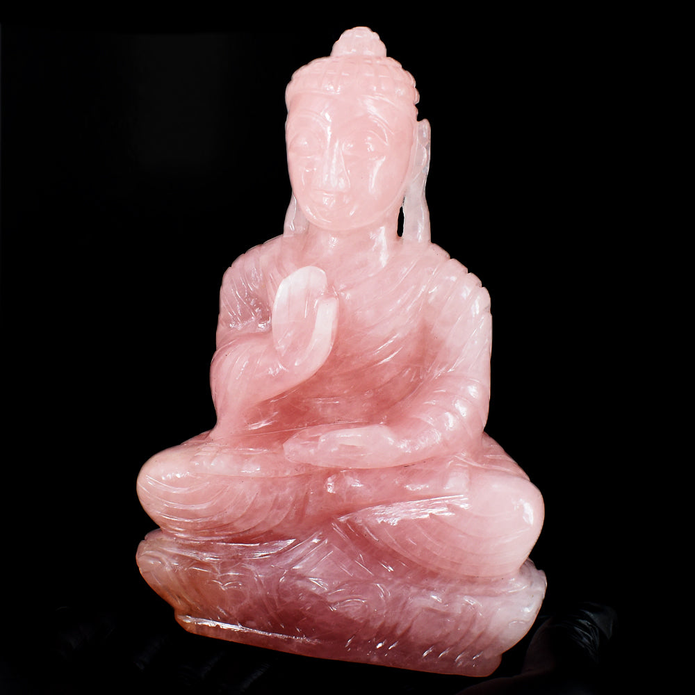 Natural 5679.00 Cts Genuine Rose Quartz Hand Carved Gemstone Crystal Buddha Idol Carving