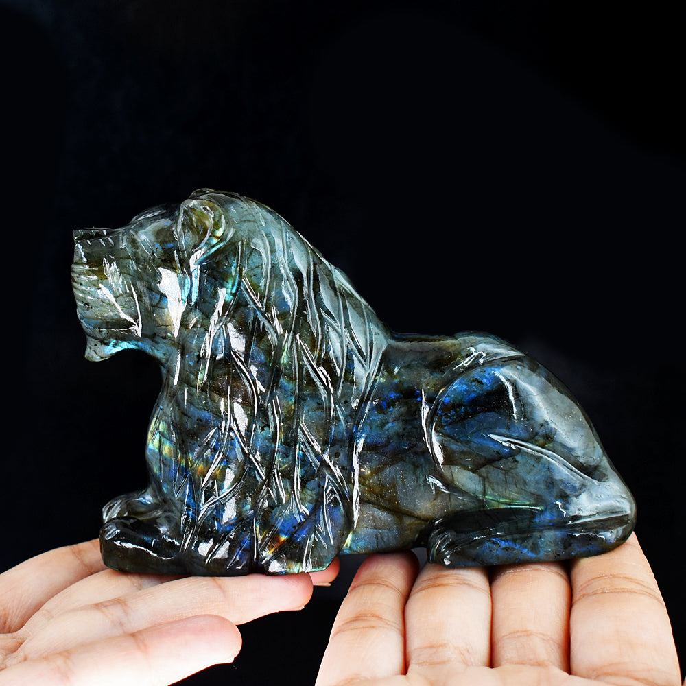 Awesome 2157.00  Cts  Genuine Amazing Flash Labradorite Hand Carved Crystal Gemstone Carving Lion