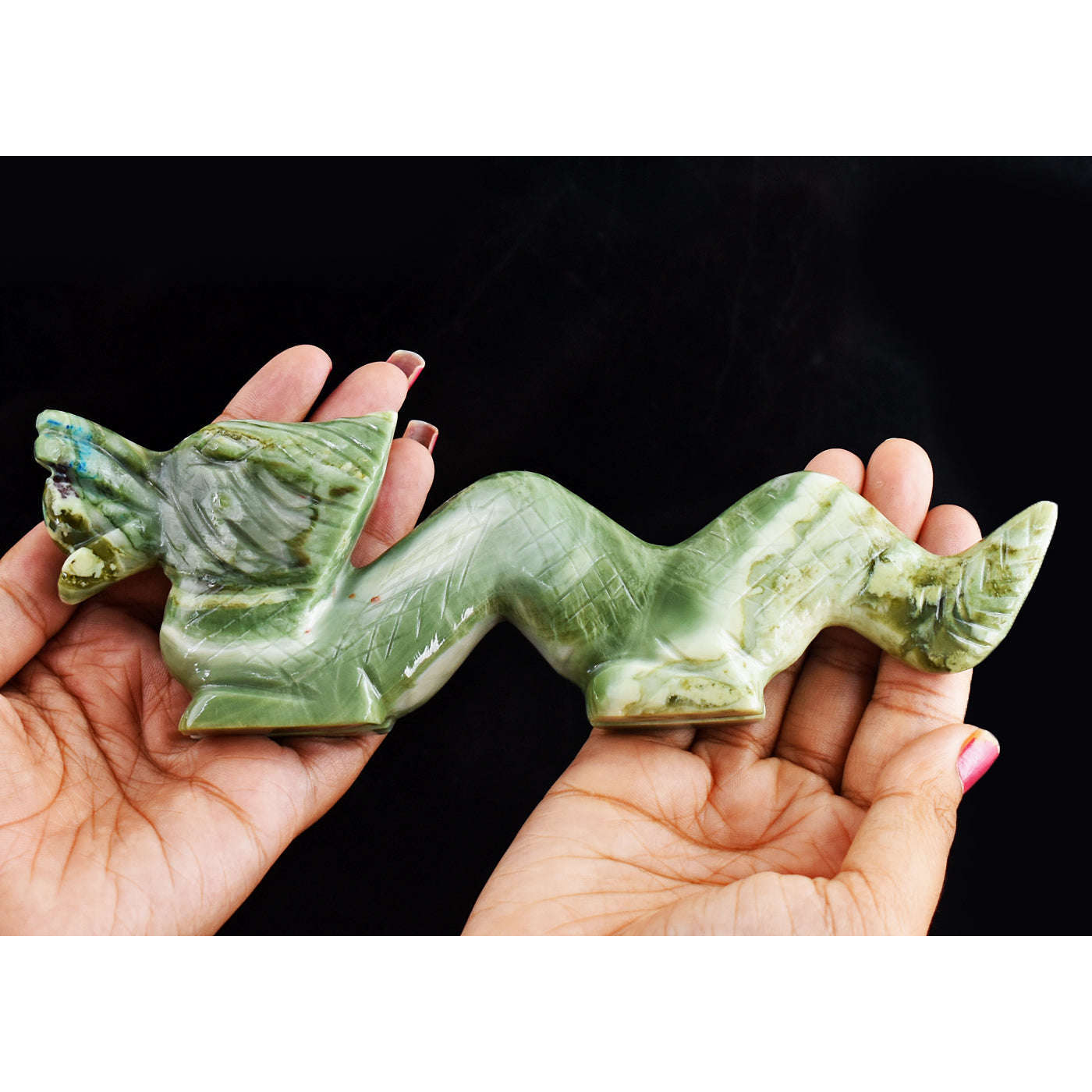 gemsmore:Amazing  1290.00  Cts  Genuine Serpentine Hand Carved Dragon Carving Real Gemstone