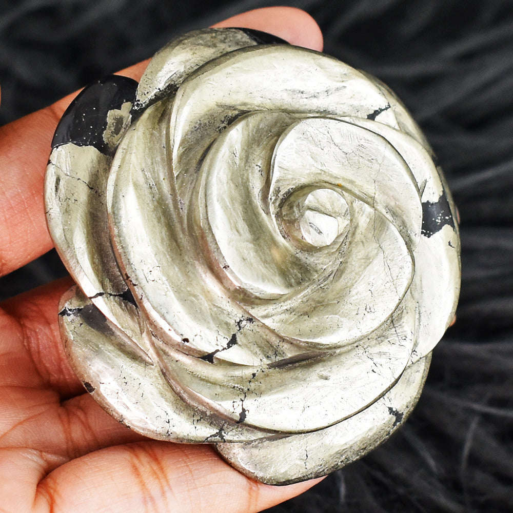 gemsmore:Amazing  1399.00 Cts  Genuine  Pyrite  Hand Carved  Rose  Flower  Gemstone
