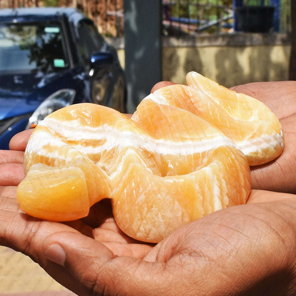 gemsmore:Amazing  3050.00  Cts Genuine Yellow Rhodochrosite  Hand Carved Crystal Gemstone Carving Snake