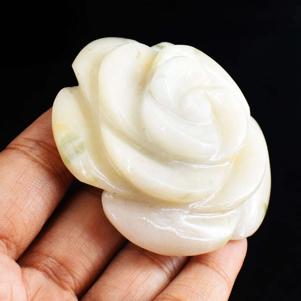 gemsmore:Amazing 448.00  Cts  White Amazonite Hand Carved Rose Flower Carving