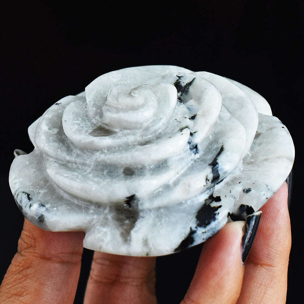 gemsmore:Amazing  696.00 Cts  Genuine  Moonstone  Hand Carved Rose Flower  Gemstone