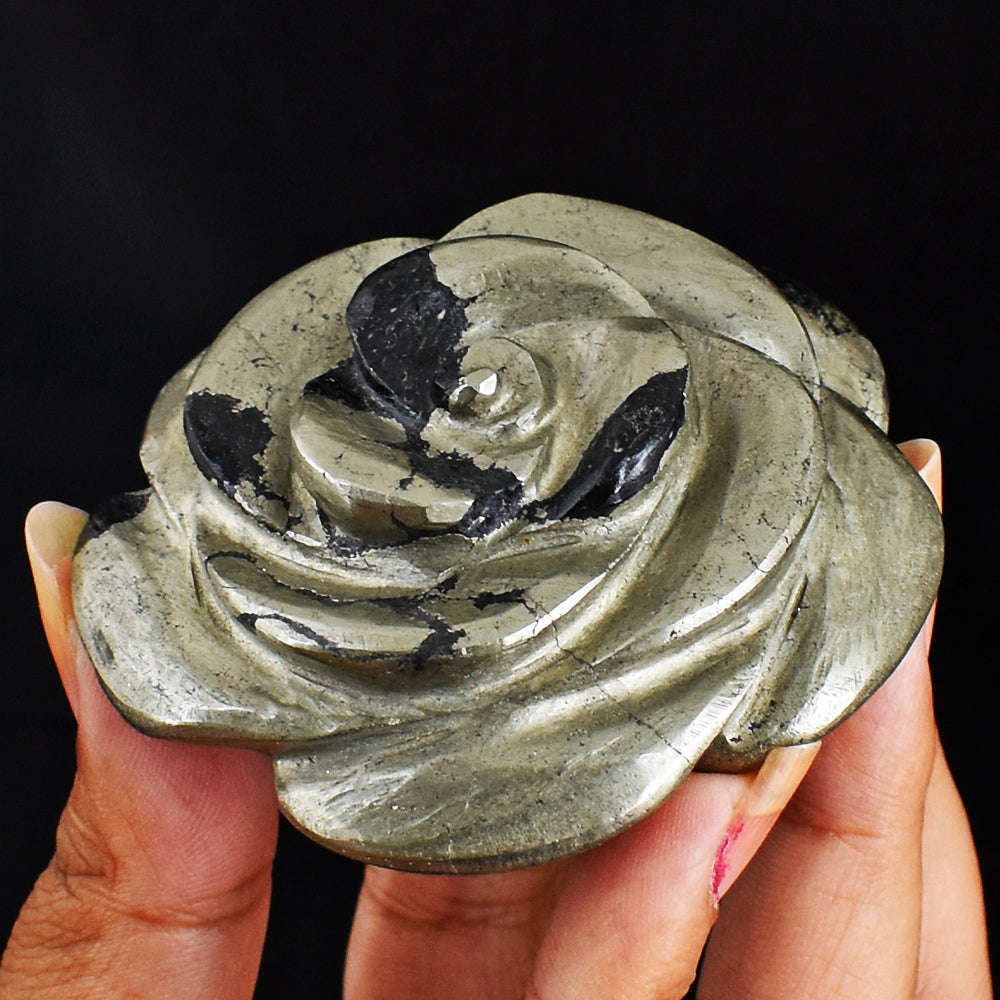 gemsmore:Amazing  739.00 Carats  Genuine Pyrite  Hand  Carved  Rose  Flower  Gemstone  Carving