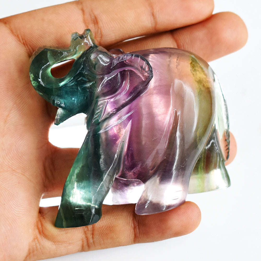 gemsmore:Amazing 994.00  Cts  Multicolor Fluorite Hand Carved Genuine Crystal Gemstone Carving Elephant