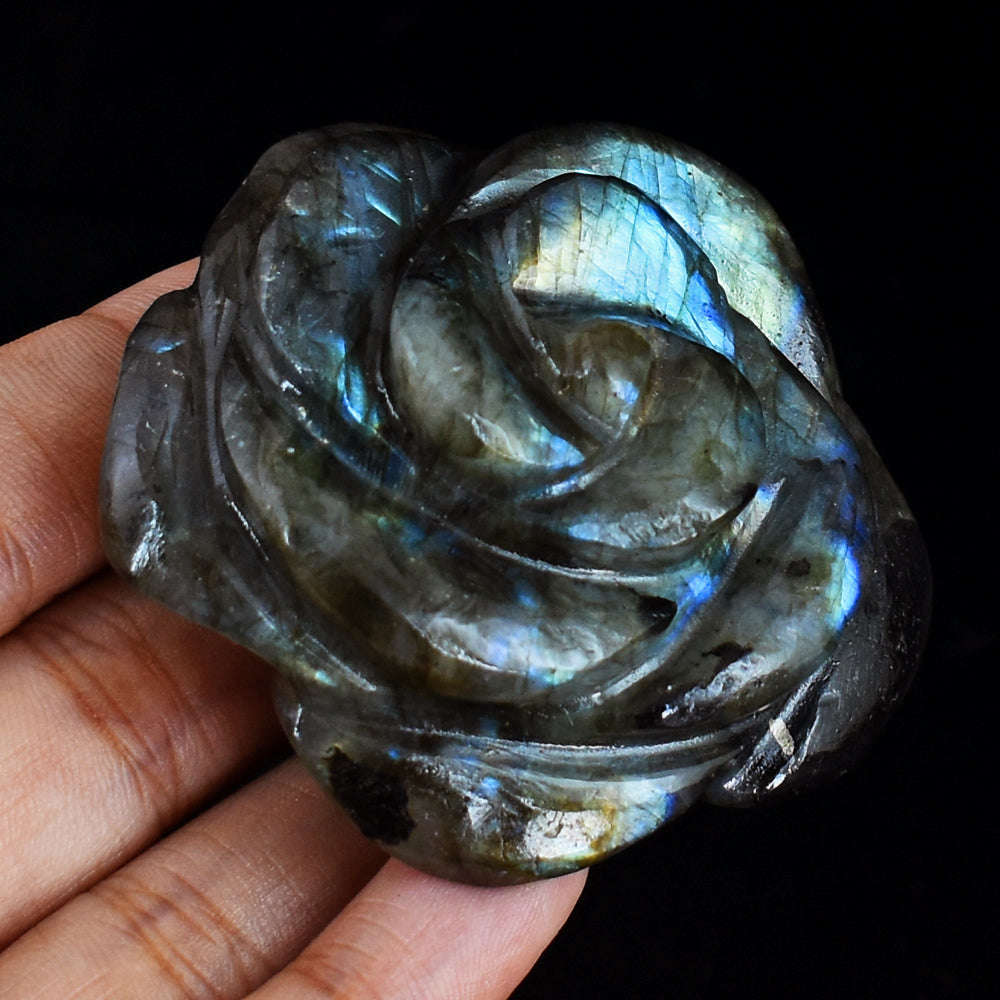 gemsmore:Artisian  396.00 Cts  Amazing Flash Labradorite Hand  Carved  Rose  Gemstone  Carving