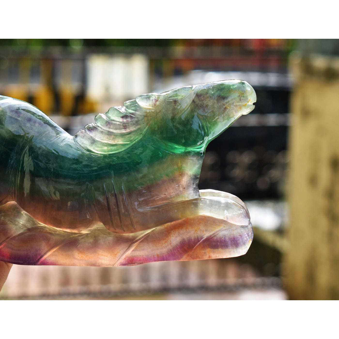 gemsmore:Artisian  4620.00 Cts  Genuine Multicolor Fluorite  Hand Carved Horse Gemstone Carving