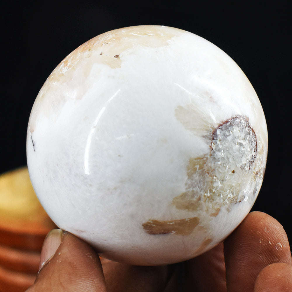 gemsmore:Artisian  Flower Agate Hand Carved Crystal Healing Sphere