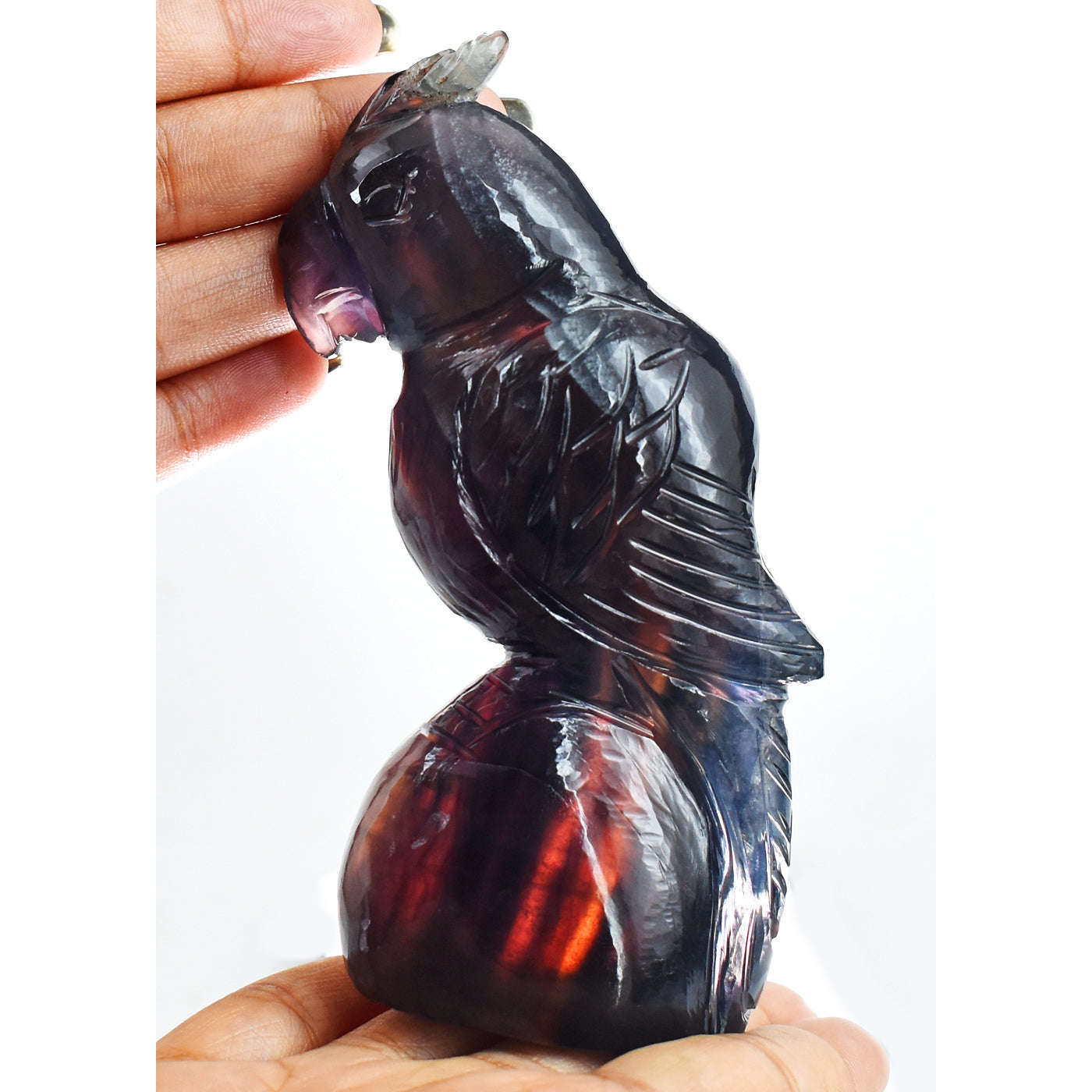 gemsmore:Awesome  1387.00 Carats Genuine Multicolor Fluorite Hand Carved Parrot Gemstone Carving