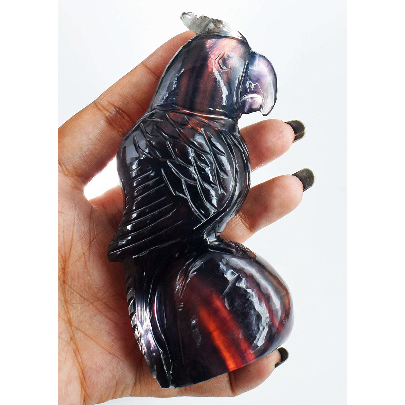 gemsmore:Awesome  1387.00 Carats Genuine Multicolor Fluorite Hand Carved Parrot Gemstone Carving