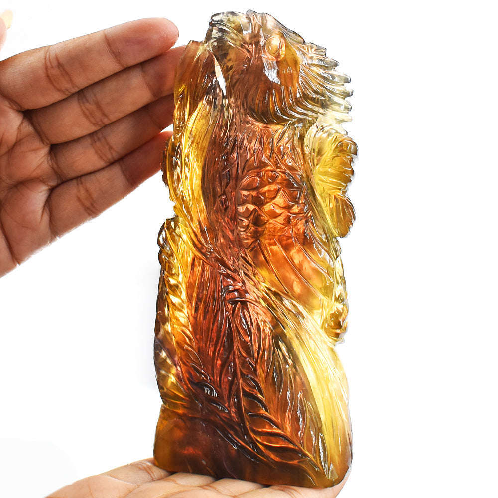 gemsmore:Awesome  2762.00 Carats Genuine Multicolor Fluorite Hand Carved Parrot Gemstone Carving