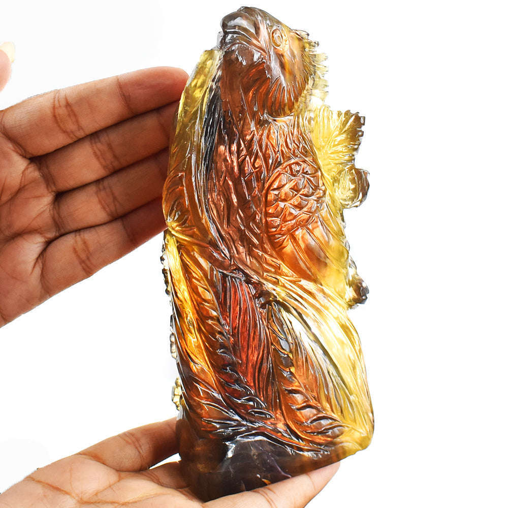 gemsmore:Awesome  2762.00 Carats Genuine Multicolor Fluorite Hand Carved Parrot Gemstone Carving