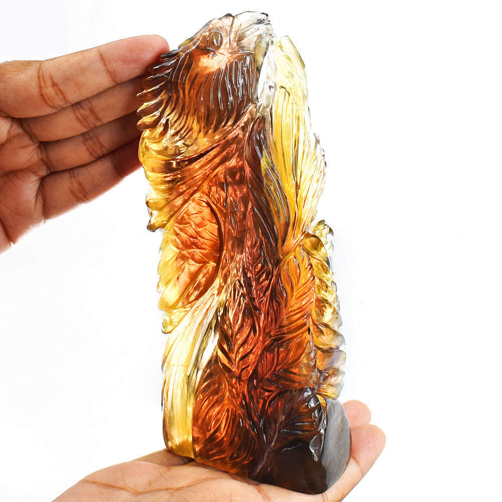 gemsmore:Awesome  2762.00 Carats Genuine Multicolor Fluorite Hand Carved Parrot Gemstone Carving