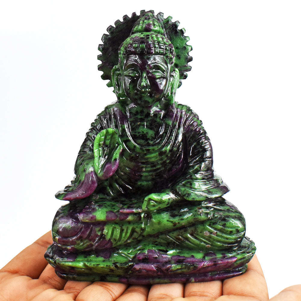 gemsmore:Awesome  3933.00  Cts Ruby Zoisite Hand Carved Crystal Idol Lord Buddha Statute