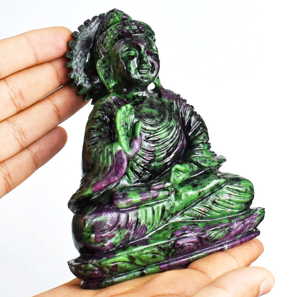 gemsmore:Awesome  3933.00  Cts Ruby Zoisite Hand Carved Crystal Idol Lord Buddha Statute