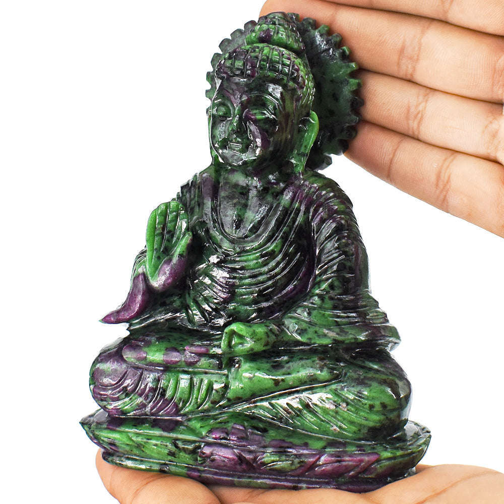 gemsmore:Awesome  3933.00  Cts Ruby Zoisite Hand Carved Crystal Idol Lord Buddha Statute