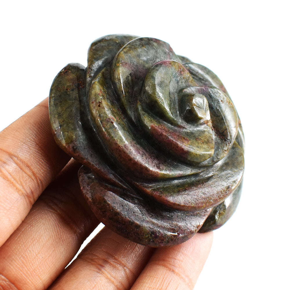 gemsmore:Awesome  432.00 Cts  Ruby  In  Kyanite   Genuine   Hand  Carved  Genuine  Carving  Rose