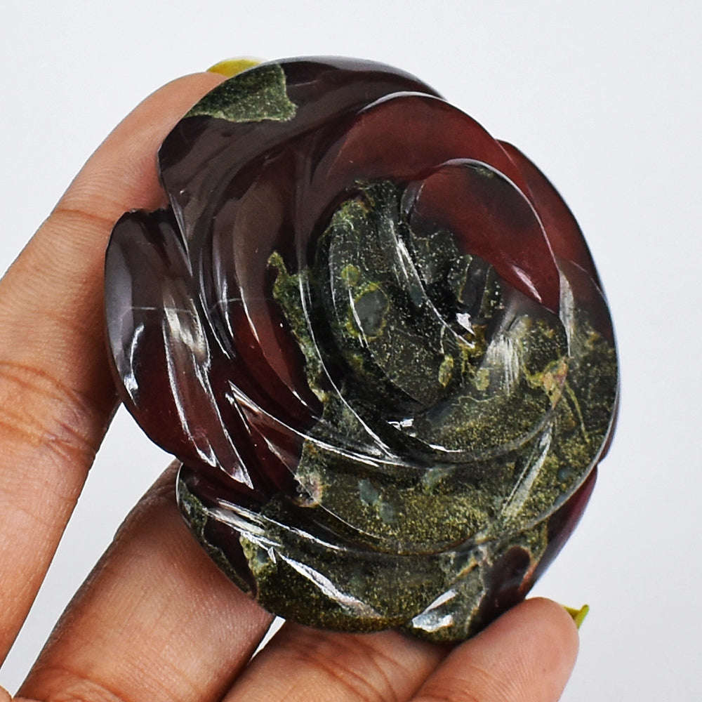 gemsmore:Awesome 466.00  Cts  Bloodstone  Hand Carved Rose Flower Gemstone