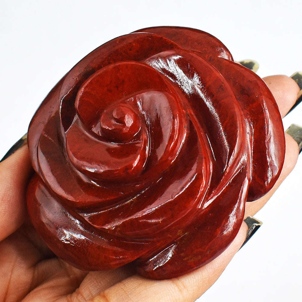 gemsmore:Awesome  502.00  Cts  Red  Jasper  Hand  Carved  Rose  Flower  Gemstone