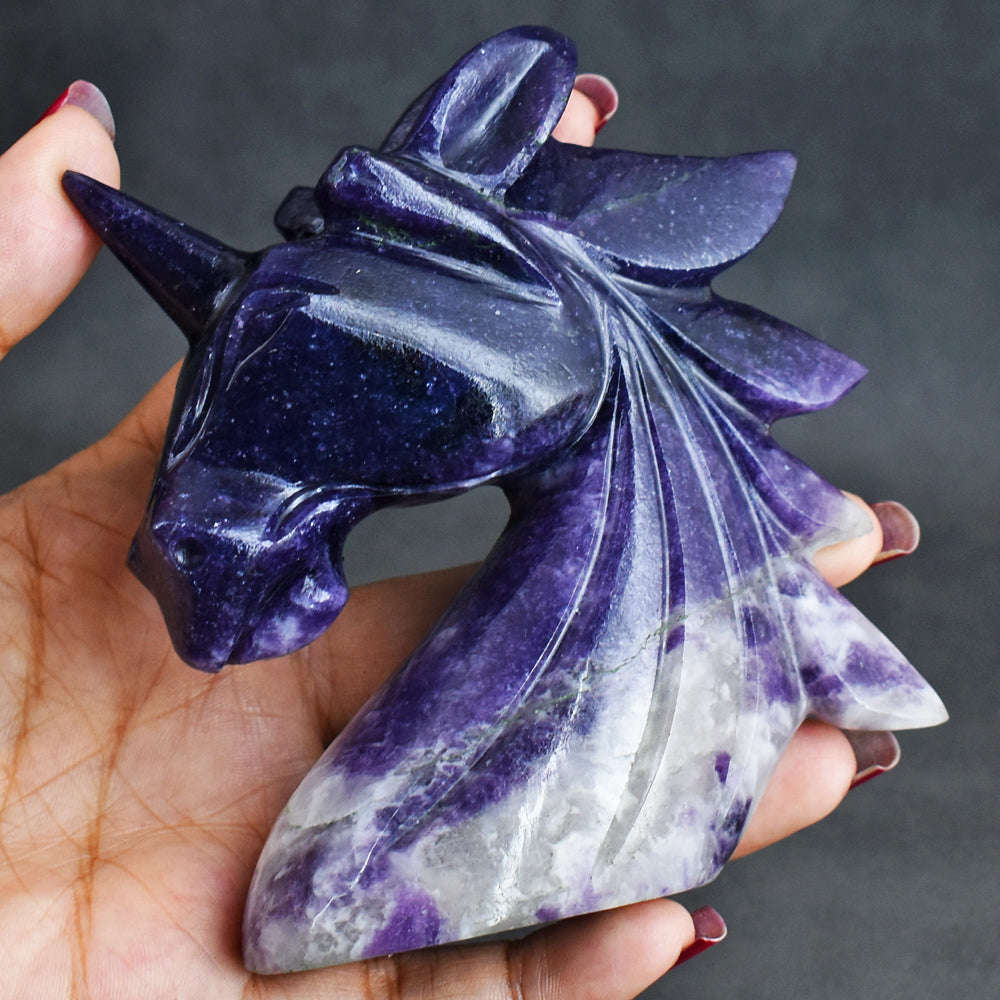 gemsmore:Beautiful  1428.00  Cts  Carats  Genuine  Lepidolite  Hand  Carved  Unicorn Head Carving