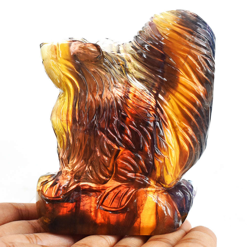 gemsmore:Beautiful 2055.00 Carats Genuine Multicolor Fluorite Hand Carved Gemstone Squirrel Carving