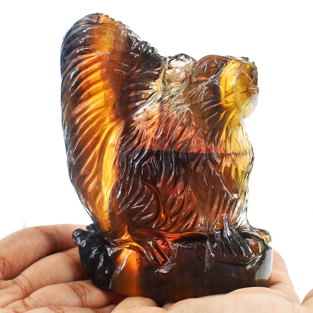 gemsmore:Beautiful 2055.00 Carats Genuine Multicolor Fluorite Hand Carved Gemstone Squirrel Carving