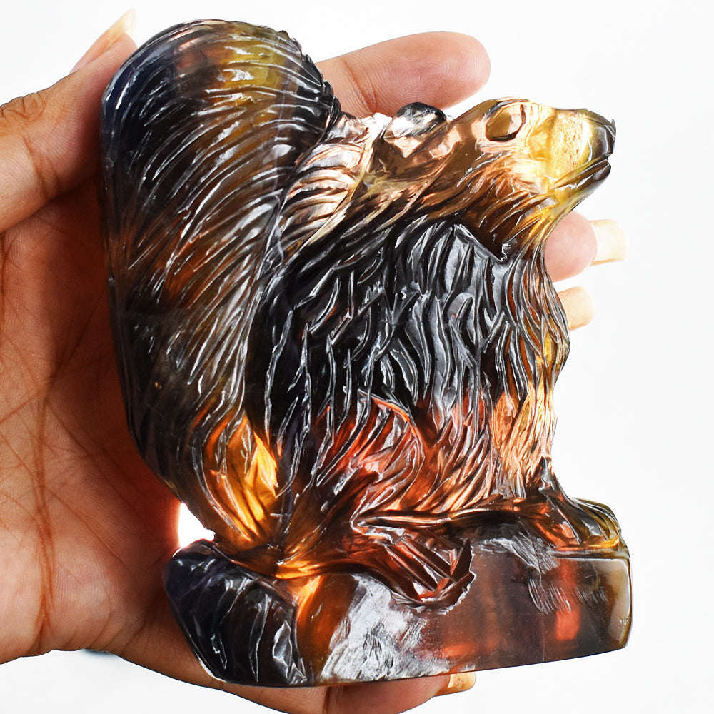 gemsmore:Beautiful 2055.00 Carats Genuine Multicolor Fluorite Hand Carved Gemstone Squirrel Carving