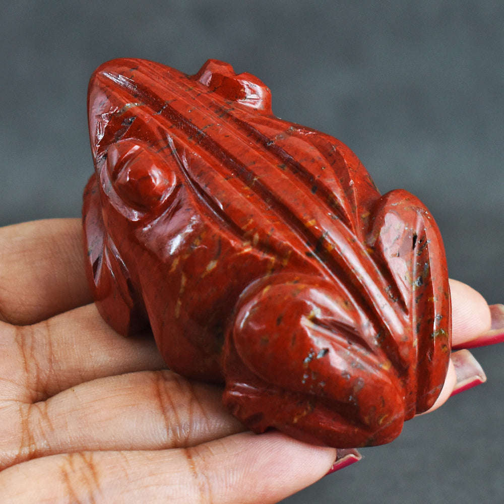 gemsmore:Beautiful  548.00  Cts  Genuine  Red  Jasper Hand Carved Genuine Crystal Gemstone Carving Frog