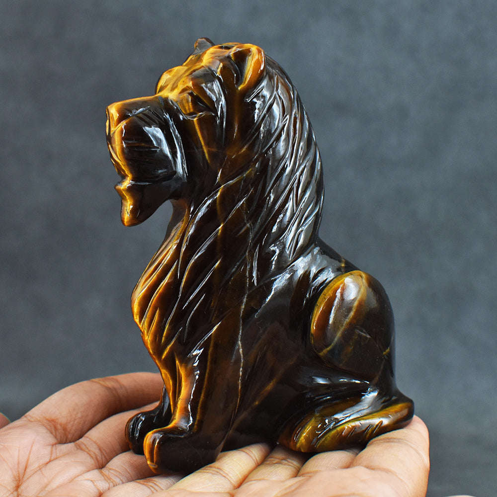 gemsmore:Craftsmen 1942.00  Carats Genuine  Golden Tiger Eye Hand Carved Crystal Gemstone Carving Lion